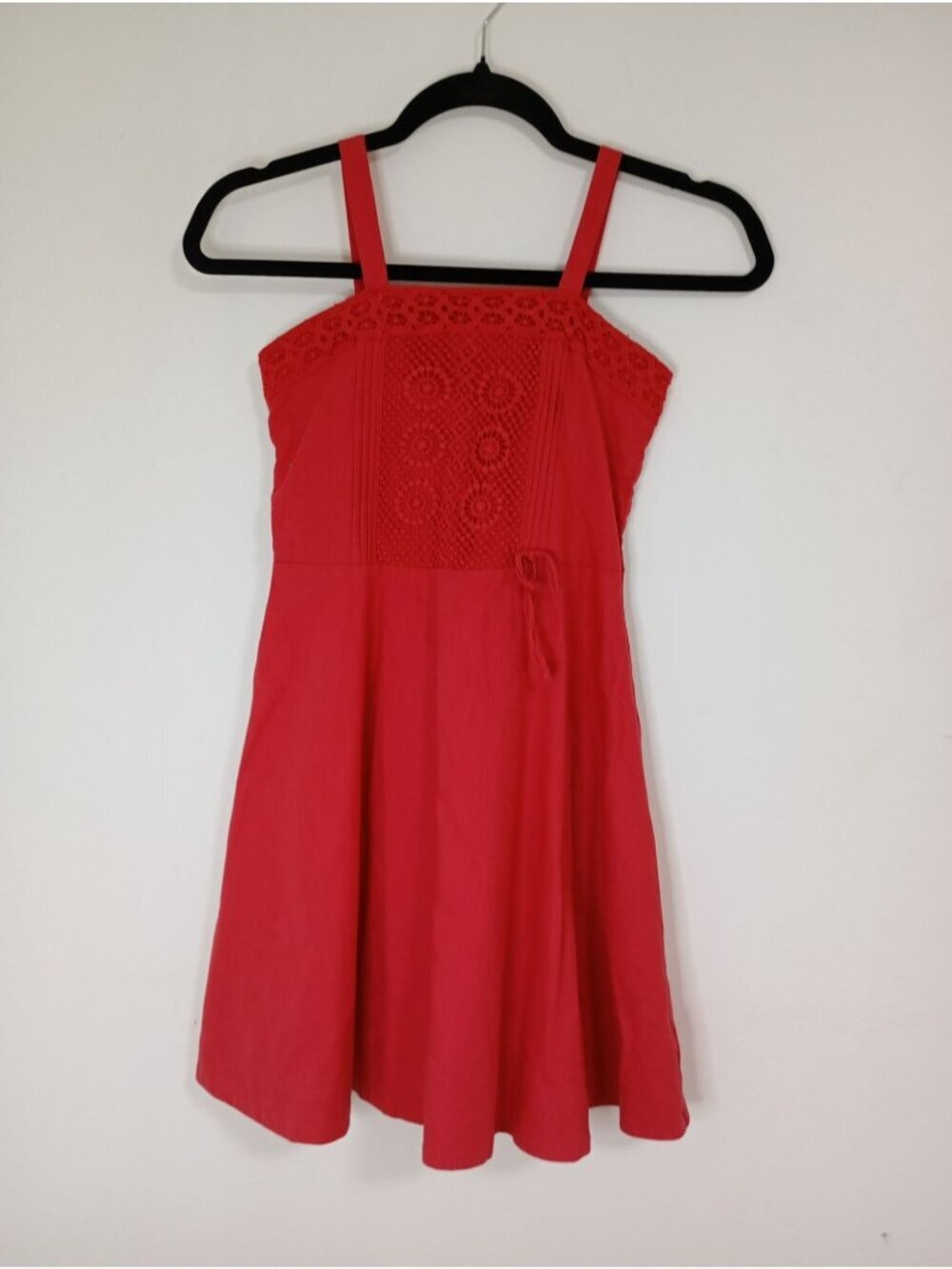 Hope & Henry Red Sleeveless Crochet Detail Linen Blend Dress Girls Size S